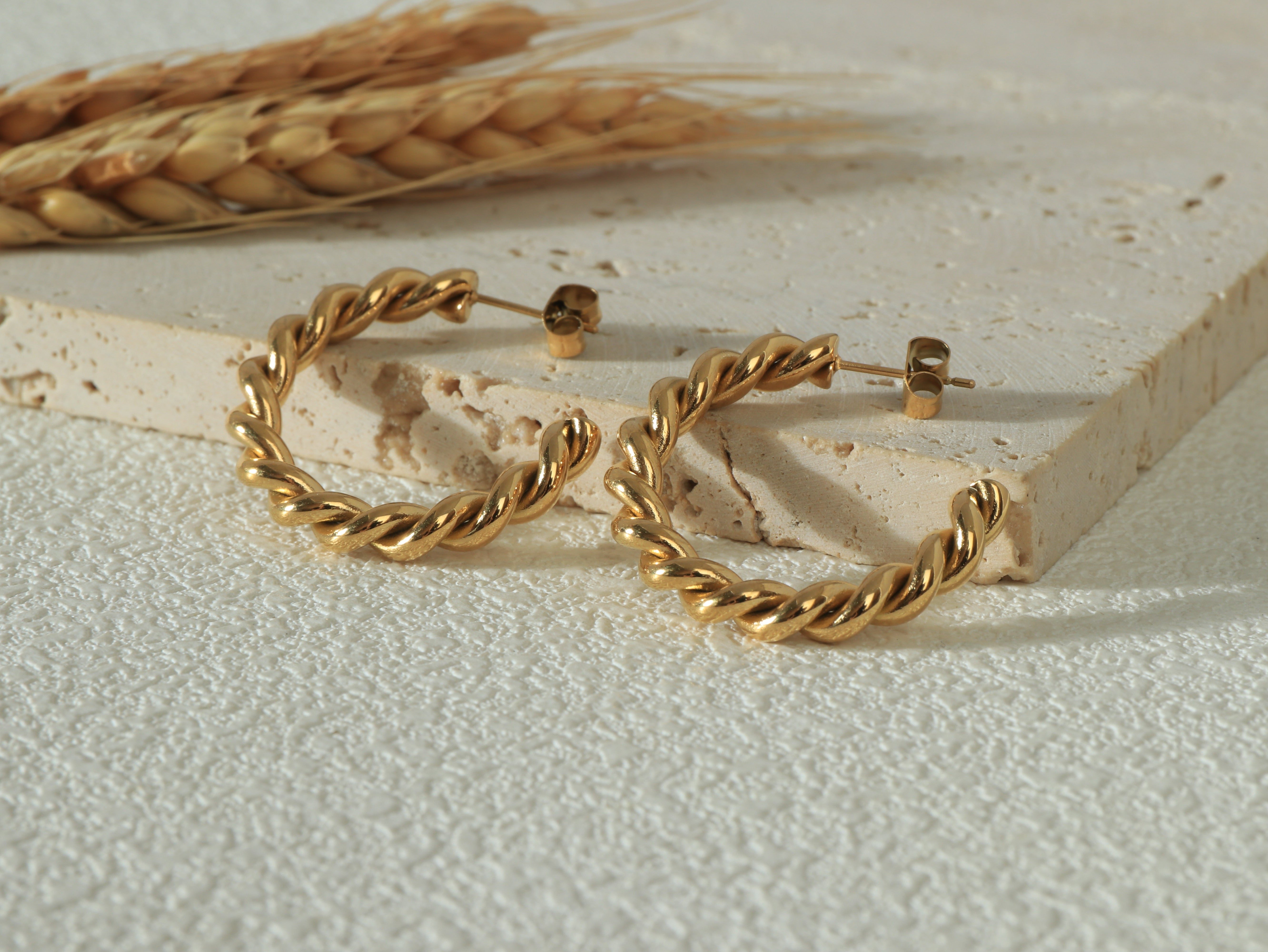 Poise Hoops - 14K Real Gold hoop earrings - Styled flat lay image 2