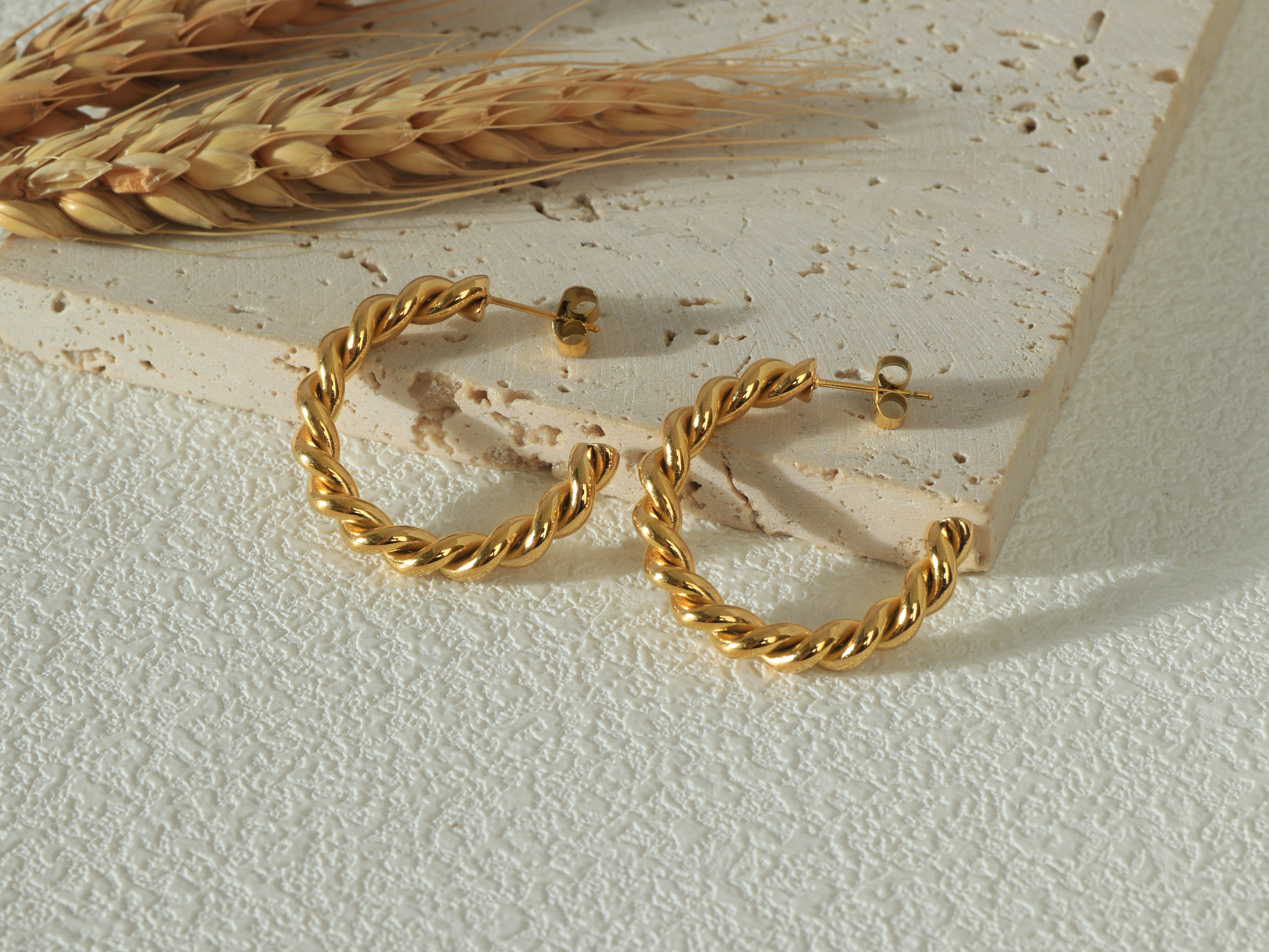 Poise Hoops - 14K Real Gold hoop earrings - Styled flat lay image 3
