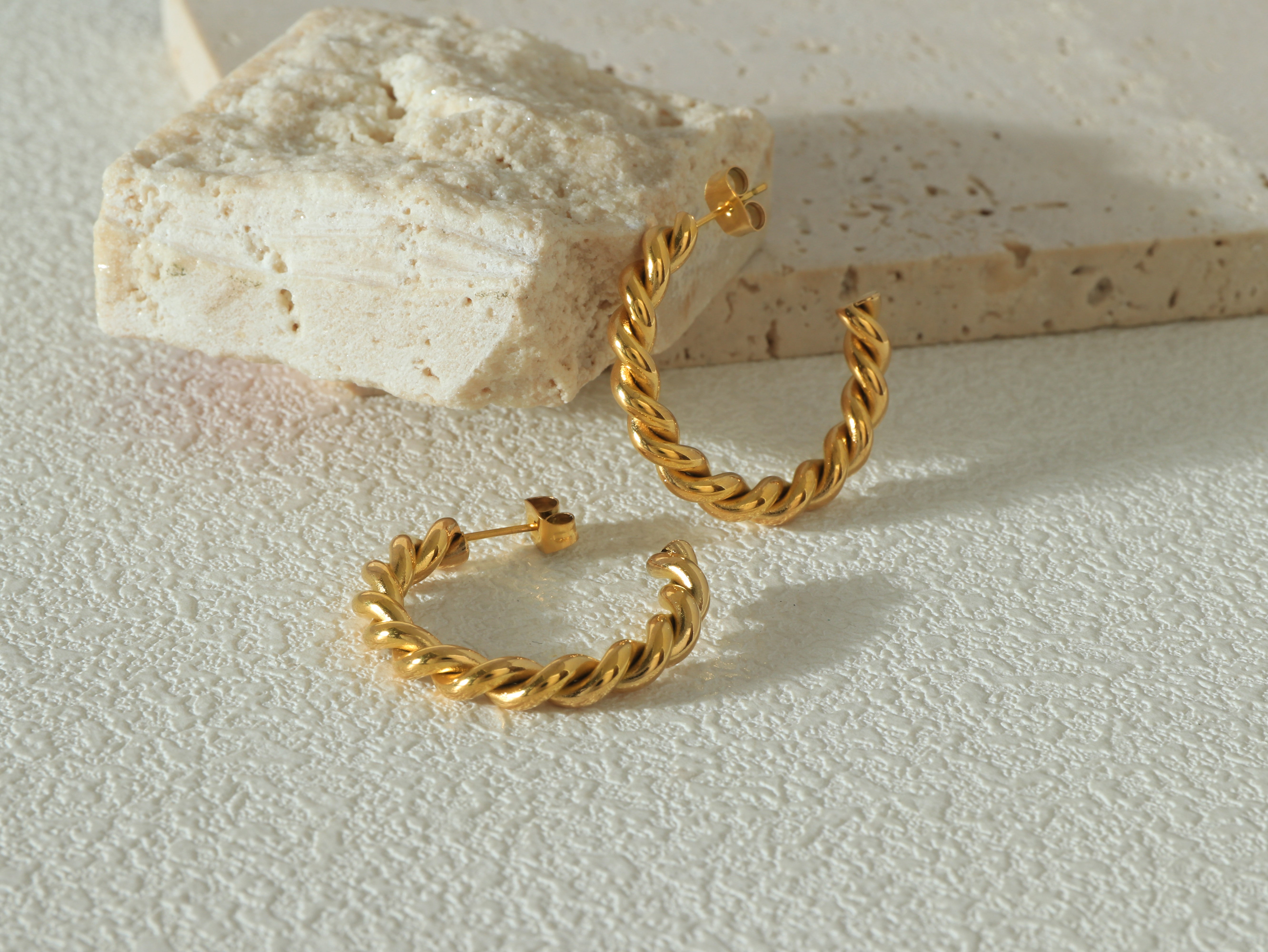 Poise Hoops - 14K Real Gold hoop earrings - Styled flat lay image 4