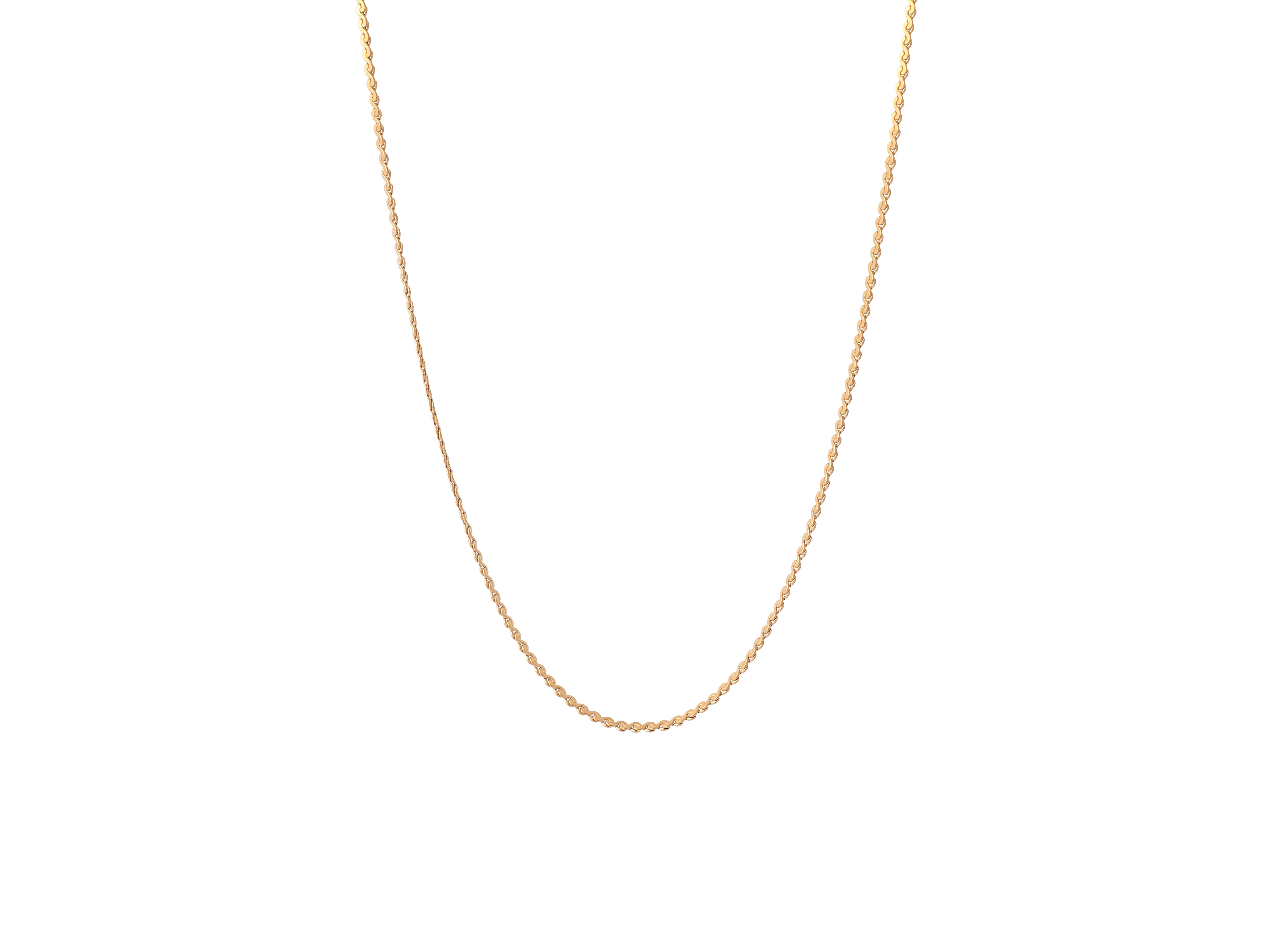 Allure Chain necklace in 14k real gold on a white background, highlighting its slim 1.8mm width and waterproof gold finish.