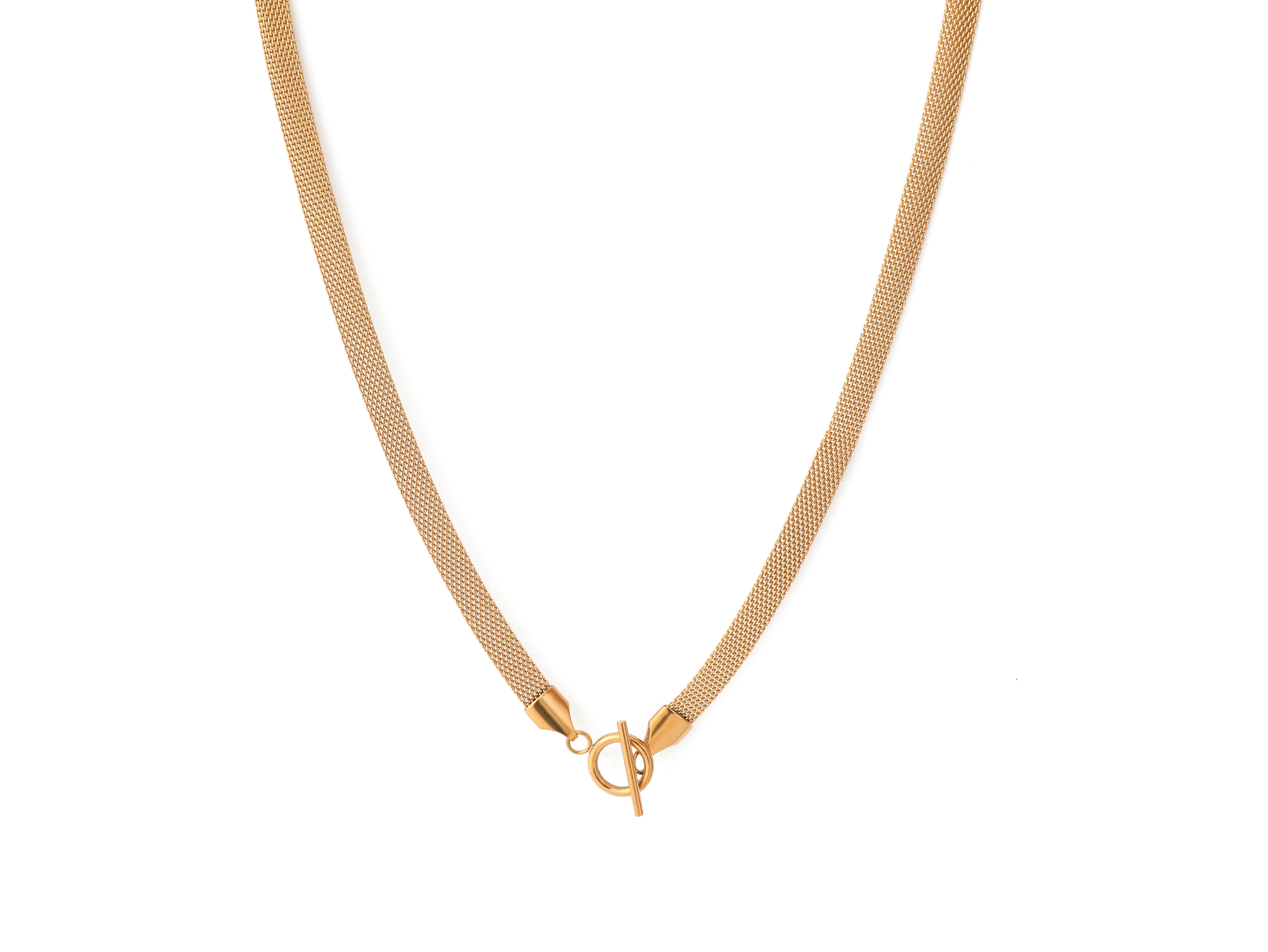 Dominion Necklace in 14k real gold on stainless steel, against a white background, highlighting its bold links and OT clasp.