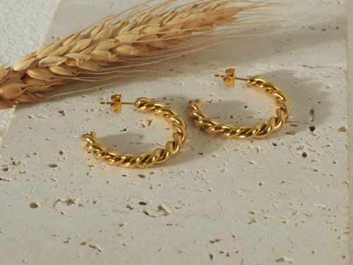 Poise Hoops - 14K Real Gold hoop earrings - Flat lay image 1