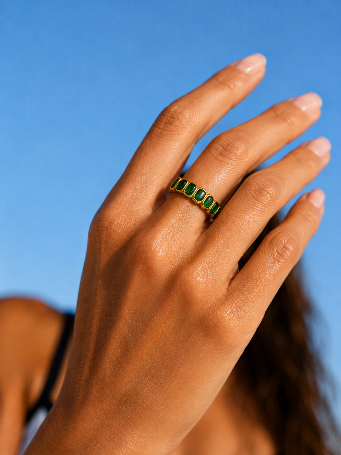 Emerald-Cut Cubic Zirconia Eternity Ring – Gold