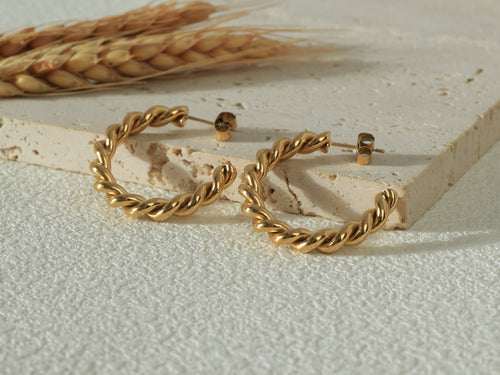 Poise Hoops - 14K Real Gold hoop earrings - Styled flat lay image 2