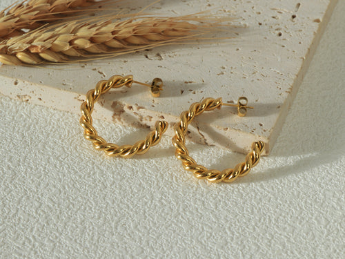 Poise Hoops - 14K Real Gold hoop earrings - Styled flat lay image 3