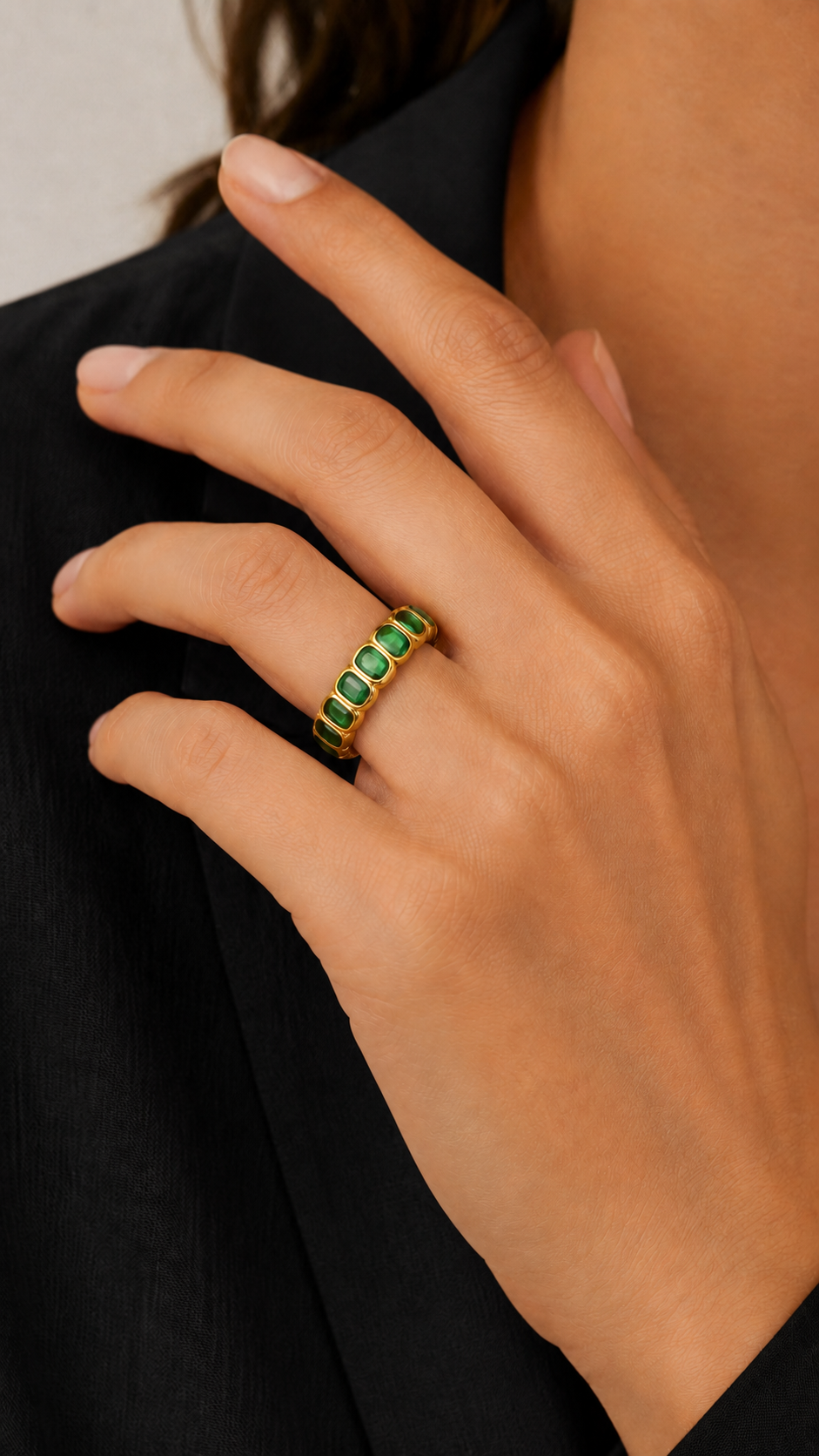 Emerald-Cut Cubic Zirconia Eternity Ring – Gold