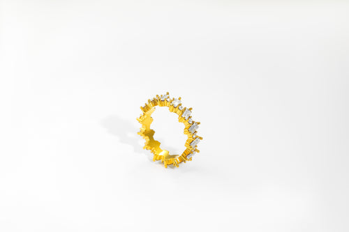 Crest Ring in 18k real gold over stainless steel, with cubic zirconia stones, shown on white background highlighting its polished shine and waterproof build.