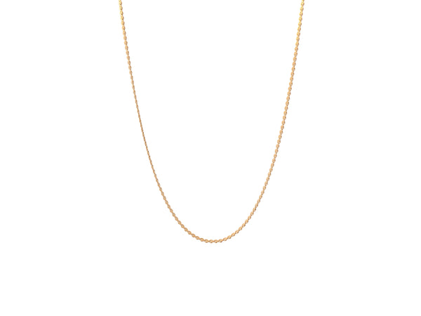 Allure Chain necklace in 14k real gold on a white background, highlighting its slim 1.8mm width and waterproof gold finish.