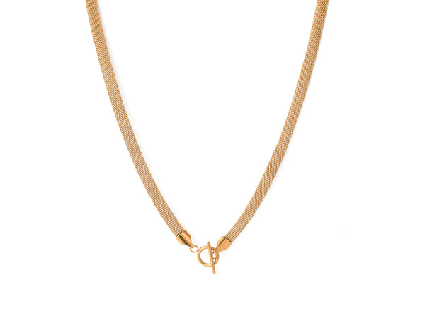Dominion Necklace in 14k real gold on stainless steel, against a white background, highlighting its bold links and OT clasp.