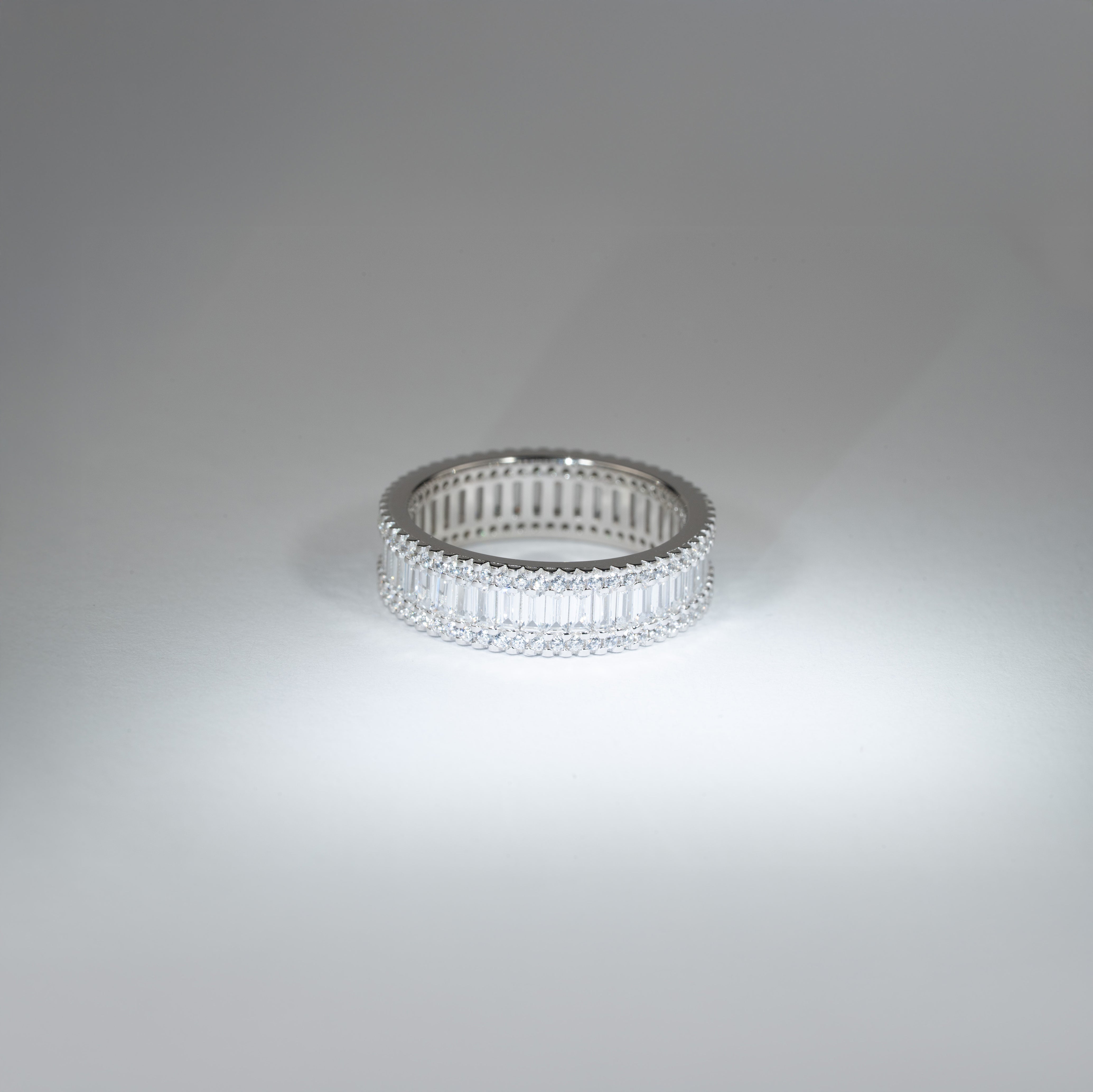 NEW | Sterling Silver Baguette Eternity Ring – Triple Row Brilliants