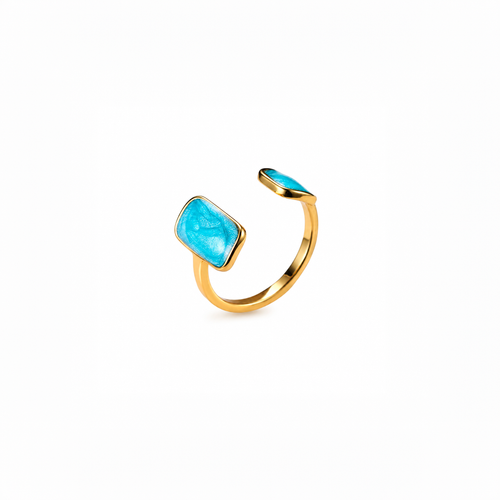 Blue Enamel Open Ring | Adjustable Size