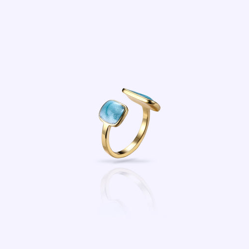 Blue Enamel Open Ring | Adjustable Size