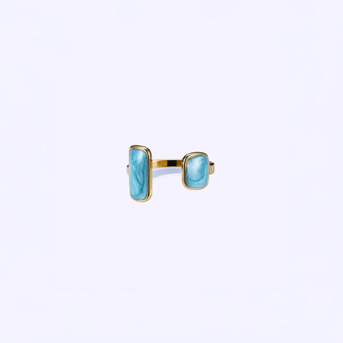 Blue Enamel Open Ring | Adjustable Size